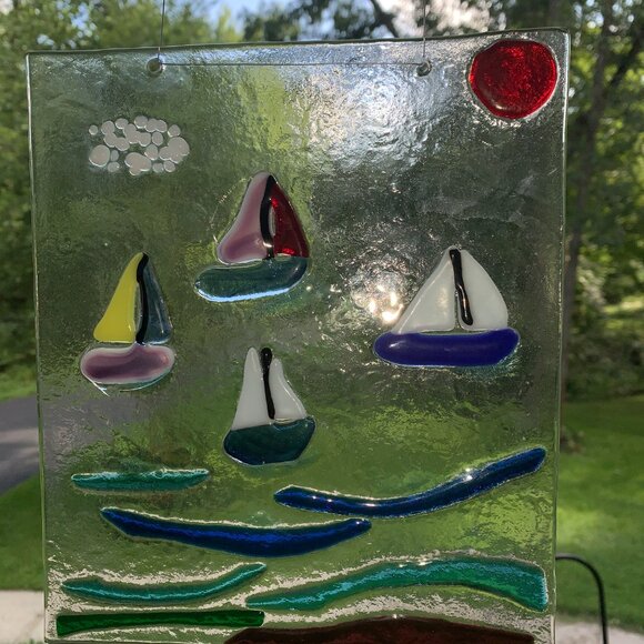 #6634 FUSED GLASS SAIL BOAT  SAIL BOAT SUN CATCHER - Picture 9 of 10